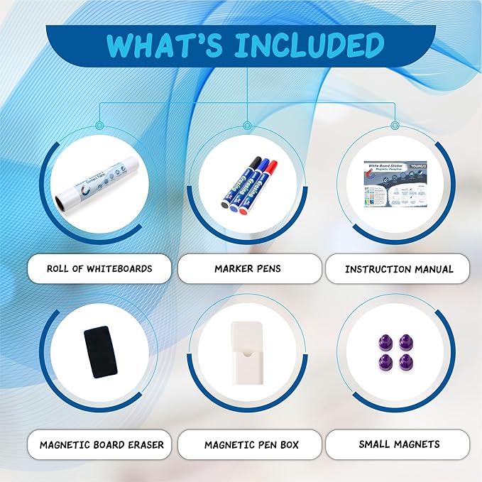 YOUNGJQ Magnetic Whiteboard Contact Paper 20" x 12" Adhesive Dry Erase White Board Sticker for Wall Peel and Stick Wallpaper for Fridge Home Office