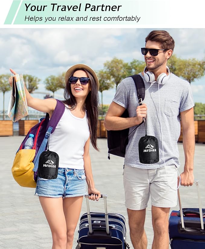 JefDiee Inflatable Travel Foot Rest Pillow, Kids Airplane Bed, Adjustable 3 Layers Height Leg Rest Pillow, Adults Travel Essentials Great for Airplane, Office, Home, Trains, Cars (Blue)