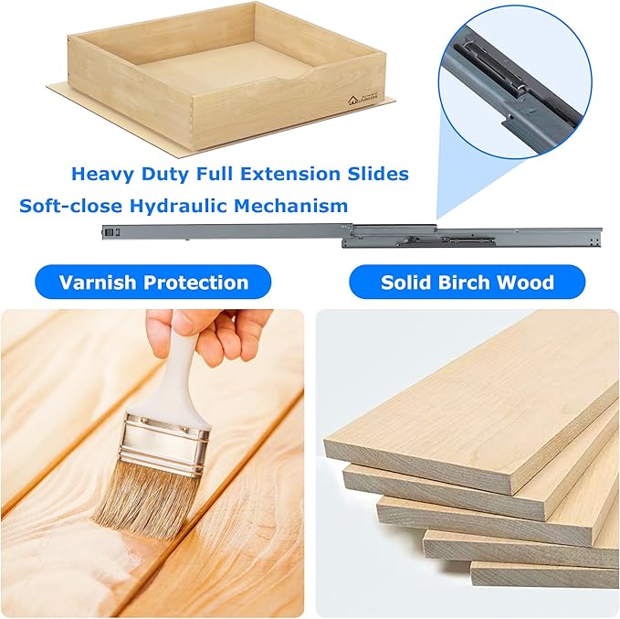 WelFurGeer Soft Close Pull Out Drawers for Kitchen Cabinets, 17" W x 22" D Pull Out Cabinet Organizer, Premium Birchwood Pull-Out Cabinet Drawers, Smooth Slide-Out Shelves for Kitchen Cabinets