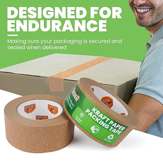 TAPEBEAR Eco-Friendly Kraft Paper Tape, Biodegradable Heavy Duty Packing Tape 2Inch x 55Yard, Recyclable Packaging Tape Self Adhesive Box Tape for Shipping, Sealing, Moving & Masking, 6Rolls