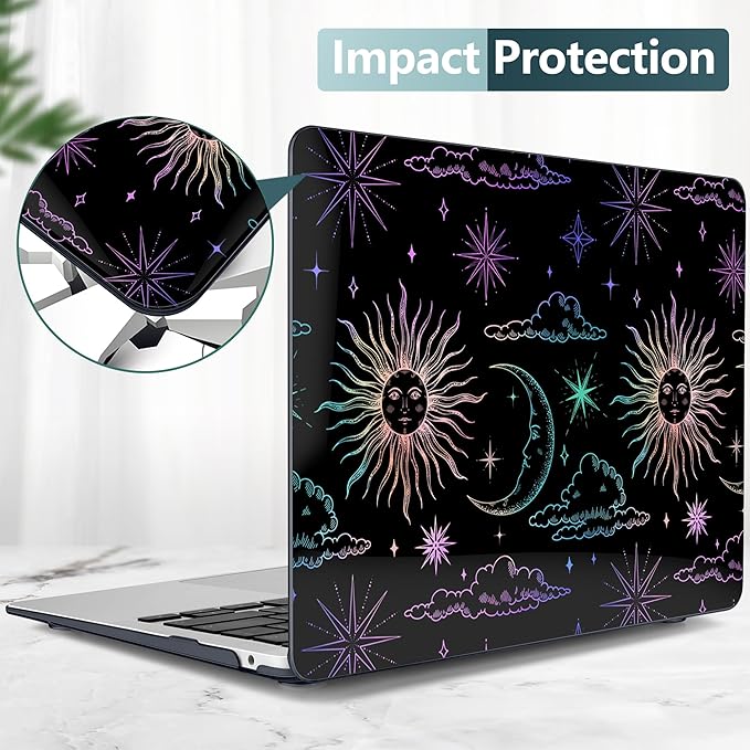 DONGKE Compatible with MacBook Air 13 inch Case 2021 2020 2019 2018 Release A2337 M1 A2179 A1932 with Retina Display & Touch ID, Plastic Hard Shell & Keyboard Cover - Sun & Moon