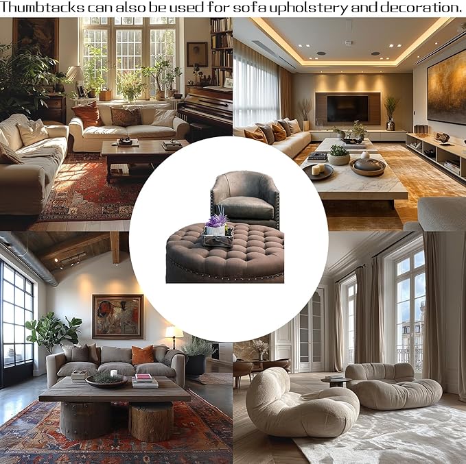 Brozen Thumb Tacks, Multipurpose Upholstery Nails, Decorative Nail Heads, and Wall Tacks for Secure Fixing & DIY Projects, 100Pcs