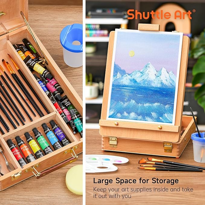 65 Pack Acrylic Paint Set, Shuttle Art Acrylic Painting Set with Wooden Easel, 30 Colors Acrylic Paint, Painting Canvas, Paint Brushes, Palettes, Art Painting Supplies for Kids Adults Beginner Artists