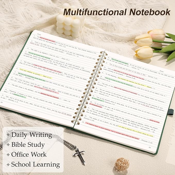 EMSHOI Spiral Notebook A4, 8.5"x11" Hardcover Leather Lined Journal with 110 Pages, 100GSM Thick Paper, Contents & Page Numbers, Flower Design - for Work, School, Journaling, Writing-Dark Green