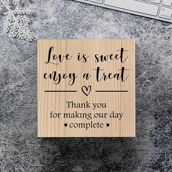 Wedding Wooden Box Sign Party Dessert Table Decorations for Tabletop Bookshelf Shelves Centerpiece Home Farmhouse Bedroom Rustic Square Desk Anniversary Wood Color