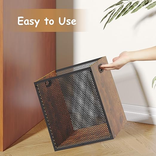 Retro Office Trash Can, Iron and Wood Combination Bedroom Garbage Can, Rectangular Design Wastebasket with Handle, Industrial Style Trash Can for Home Office, 11.02" X 7.87" X 11.81" 4.5 Gallon (2)