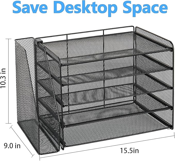 OPNICE 5-Tier Paper Organizer with Magazine Holder, Desk Organizers and Accessories, Office Desk Accessories & Workspace Organizers, Desktop File Organizer for Office Supplies Storage, Black