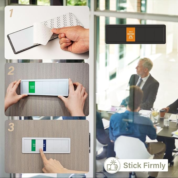 Office Door Sign-6 Options Door Signs for Office In A Meeting Sign/Out Of Office/Do Not Disturb/Working From Home/Please Knock/Back Soon Privacy Office Slider Sign for Meeting & Conference Room