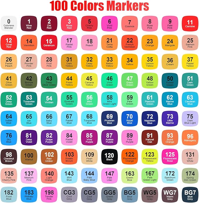 Taotree Alcohol Markers 100 Colors with Case & Holders, Dual Tips Art Coloring Markers Pens, Chisel & Fine Art Supplies Sketch Pens for Artist Kids Adult Coloring Books Drawing, Painting, Sketching