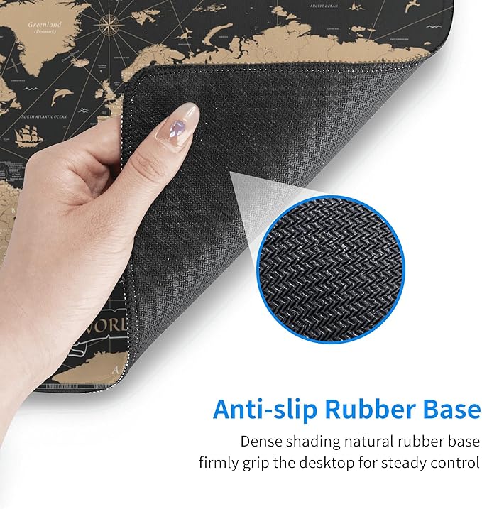 Desk Mat,Vintage World Map Extended Gaming Mouse Pad for Office Work & Game,Computer Keyboard Mouse Mat Desk Non-Slip Rubber Base Large Mousepad with Stitched Edges, 31.5x15.7inch