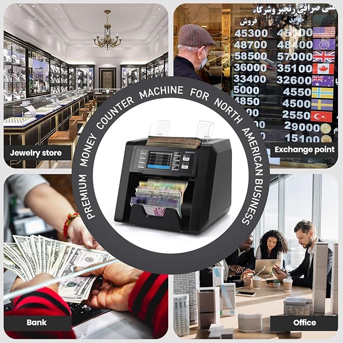 C-N70A Mixed Denomination Money Counter Machine,Value Counting,Multi Currency,CIS/UV/MG/IR Counterfeit Detection Bill Counter,Serial Number,Printer Enabled,Touch Screen,Cash Counter