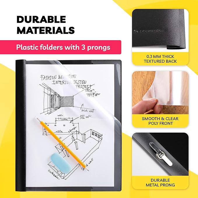 Report Covers - (Set of 10), 8.5 x 11 Letter Size, Clear Front Folders with 3-Prong Fasteners - Ideal for Presentations, Resumes & Keeping Your Documents Neat and Professional