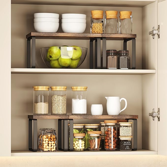 2 Sets Wooden Desktop Organizer Shelf, 2-Tier Adjustable Freestanding Bookshelf Desk Shelf, Stackable Desk Organizer for Office, Dorm, Bedroom, Space Saving, Easy Assembly, Rustic Brown (2 Pack)