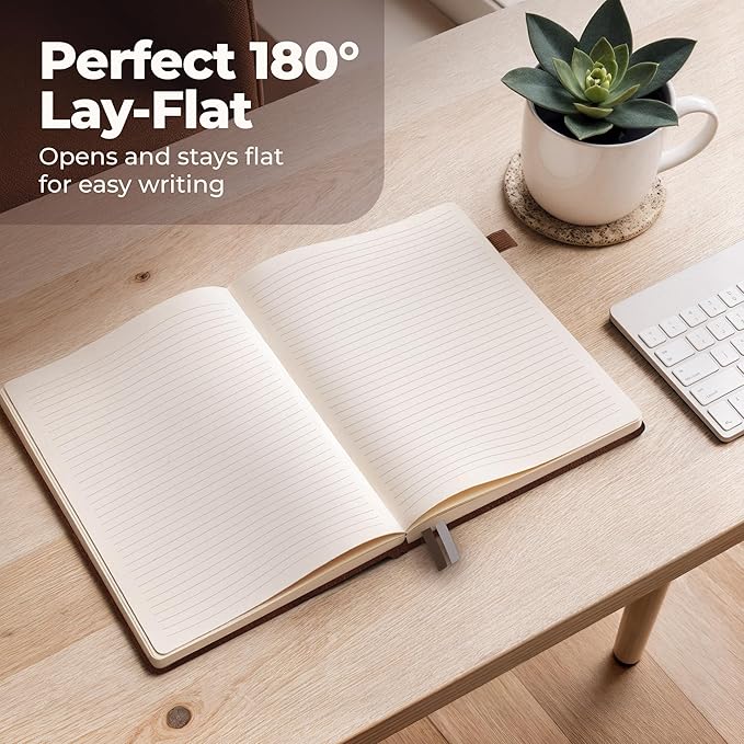 Classic Lined Journal Notebook 8.5x11" A4 Hardcover Leather - Brown - 200 Pages College Ruled Large with Sticky Tabs, Pockets, and Pen Loop for Writing and Journaling - Big Hardback Men and Women