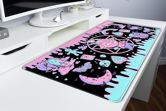 Cute Pastel Goth Desk Mat Kawaii Japanese XXL Extra Large Extended Desk Pad Gaming Mouse Pad, Anime Computer Laptop Mat Keyboard and Mouse Mat for Women Office Desk Decor Gamer Gift 31.5"x15.75"