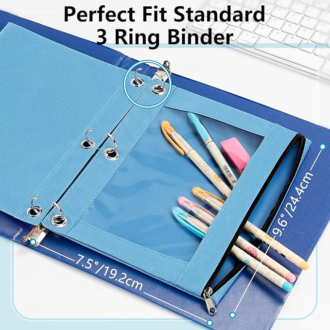Forvencer 24 Pack Pencil Pouches for 3 Ring Binder, Smooth Zipper 3 Ring Binder Pencil Pouch, Multi-Color Pencil Case for Binder, Clear Top Binder Pencil Pouch, Pencil Bag with 3 Re-enforced Grommets