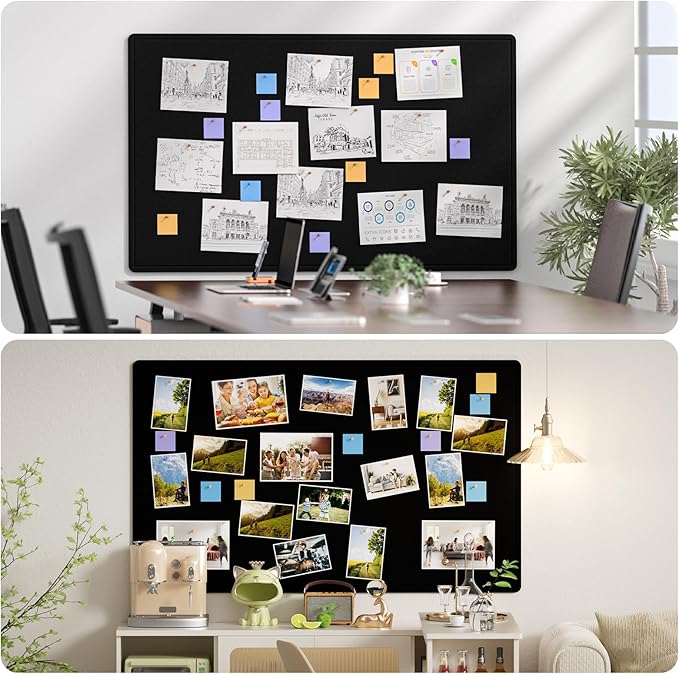 MaxGear Extra Large Bulletin Board 60" x 36", Foldable Felt Board Vision Board Supplies, Cork Board for Office, Home, School, Small Pin Boards for Walls Decorative Display Board Black