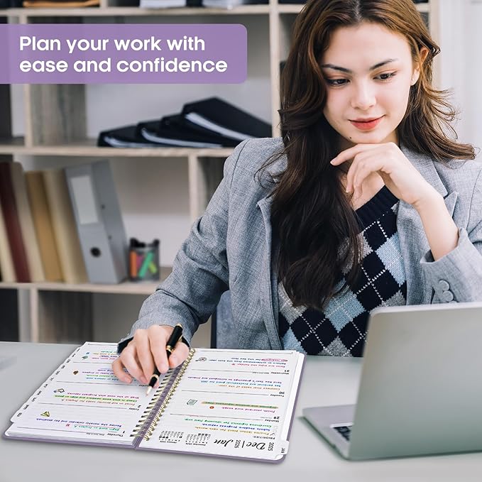 2026 Planner, Weekly and Monthly Calendar Planner Book, January 2026 - December 2026, Hardcover Spiral Planner with Monthly Tabs, Notes Pages, Perfect for Women & Men, A5 (6.4" x 8.5") - Lavender