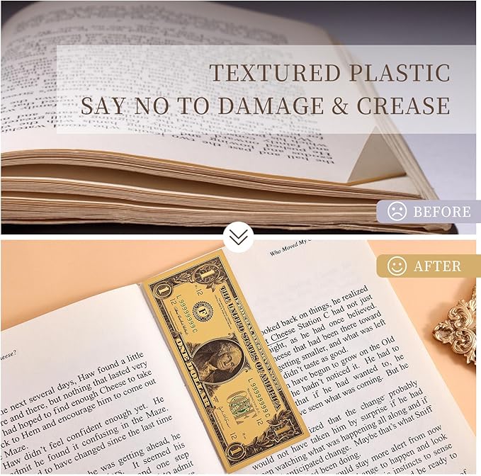 6 PCS Dollar Bill Bookmarks, Cool Waterproof Bookmark, Fancy Book Marks for Book Lovers Reading Women Writers Children, Birthday Gifts for Readers, Reading Accessories, Large & Small Sizes for Books