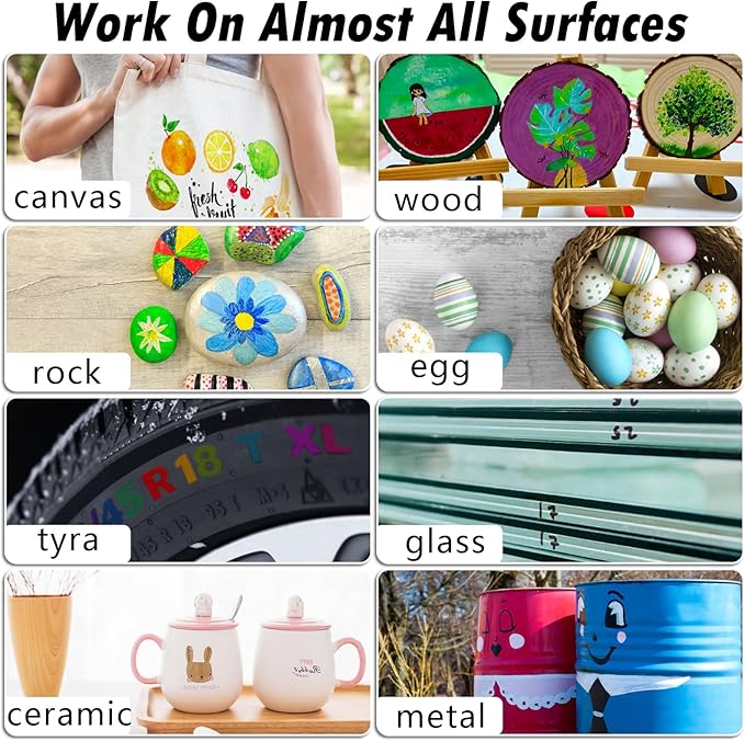 White Paint Markers, 12 Pack Oil-Based Waterproof Quick Dry Permanent Paint Pen Set for Rocks Painting, Wood, Plastic, Canvas, Glass, Mugs, Metal, Tire, Stone, DIY Craft