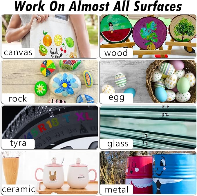 Paint Markers, 12 Pack Oil-Based Waterproof Quick Dry Permanent Paint Pen Set for Rocks Painting, Wood, Fabric, Plastic, Canvas, Glass, Mugs, Metal, Tire, Stone, DIY Craft