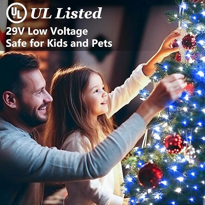 1500 LED Christmas Lights Outdoor with 12 Modes, 470FT Green Wire Christmas String Fairy Lights with Timer & Dimmable, Waterproof Twinkle Tree Lights for House Party Wedding Xmas Decor, Blue & White