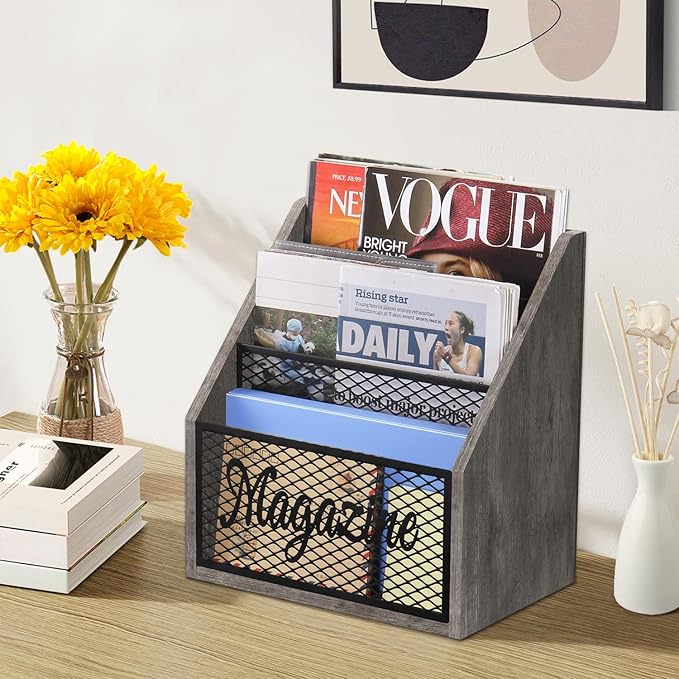 YINMIT Magazine Holder, Stepped 3 Tier Magazine Rack Floor, Magazine Storage Basket, Folder Organizer Bin for Magazines,Books,Newspapers,Tablets