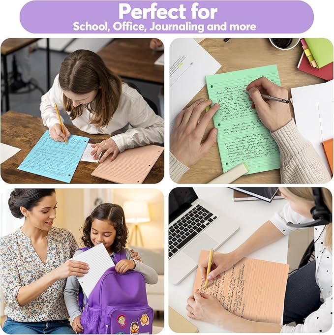 Colored Notebook Paper – 8.5 x 11, 150 Sheets – Thick 80 gsm College Ruled Colorful Loose Leaf Filler Paper – 3-Hole Punched Binder Papers for School, Office, and Journaling (Pastel)