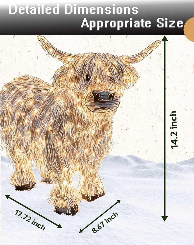 Highland Cow Christmas Decor - Cute LED Light-Up Outdoor Decorations for The Holiday Season, Highland Cow Lighted Yard Art for Front Garden, Porch, Farmhouse, Lawn (1Pcs)