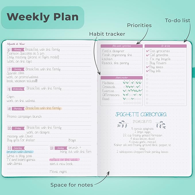 GoGirl Planner Agenda – Colorful Undated Monthly & Weekly Organizer for Women, Journal for Time Management & Productivity (Turquoise)