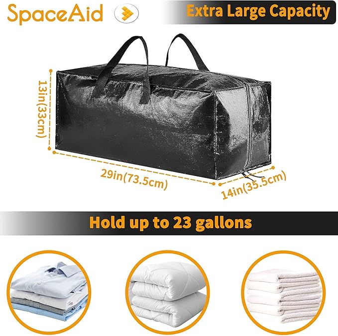 SpaceAid Heavy Duty Moving Bags, Extra Large Storage Totes W/Backpack Straps Strong Handles & Zippers, Alternative to Moving Boxes, Packing & Moving Supplies, Black (10 Pack)