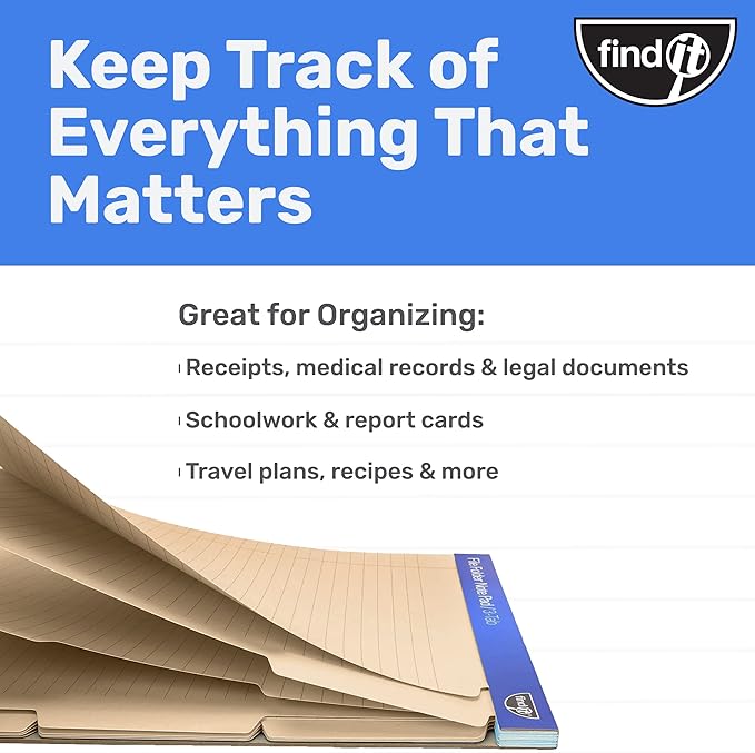 Find It File Folder Notepad - Pack of 12-9.5 x 12.5 Inch Notebook Organizer Folders for Filing, Document, and Clipboard Organization - Manila