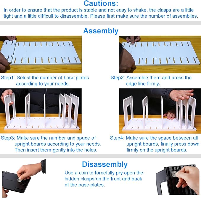 Adjustable Vertical File Sorter Sturdy Plastic Expandable Upright File Holder, Desktop Binder Organizer, Home School Office Organization Bookshelf Divider, Assemble Easily Endlessly, White