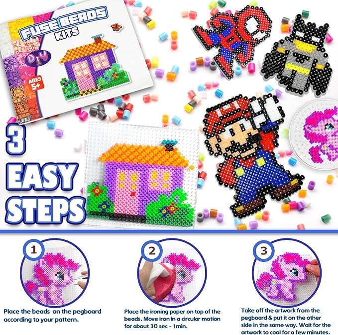 FUNZBO 31000 5mm Fuse Beads Kit - 48 Colors, Christmas Homeschool Arts and Crafts Supplies for Kids, Toys Set, Art Decorations for Room, Christmas Toys Gifts for Girls and Boys Age 5+