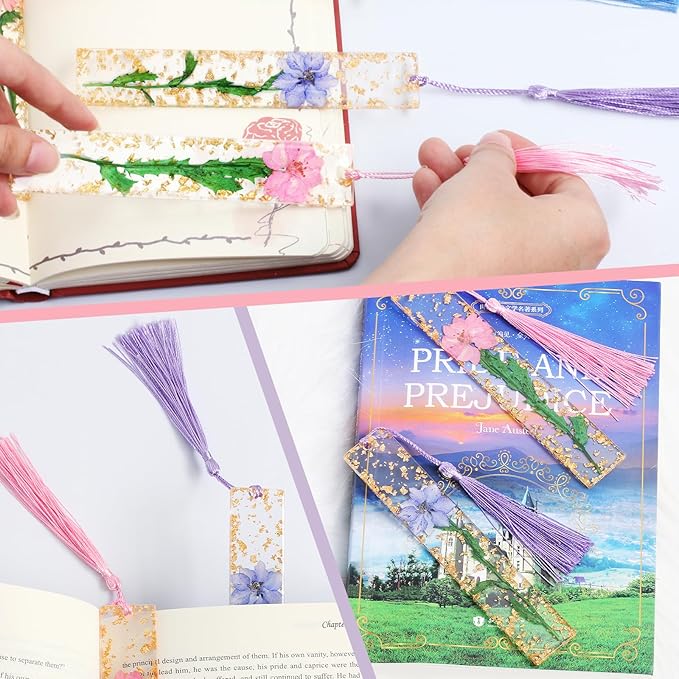 Bookmarks for Women, Kaluofan 2PCS Book Markers for Reading, Durable Handmade Dried Flower Bookmarks with Tassels, Pretty and Increase Reading Interest
