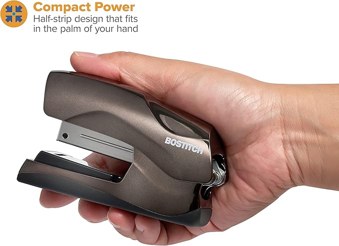 Bostitch Office Heavy Duty Stapler, 40 Sheet Capacity, No Jam, Half Strip, Fits into the Palm of Your Hand, For Classroom, Office or Desk, Black Chrome