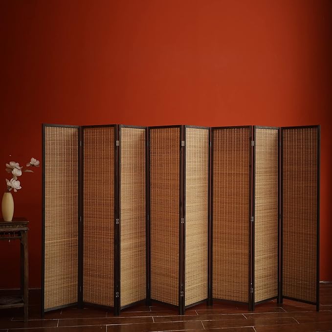 8 Panel Room Divider and Folding Screen, Bamboo Screen for Room Separation, 67" H x 122.8" W