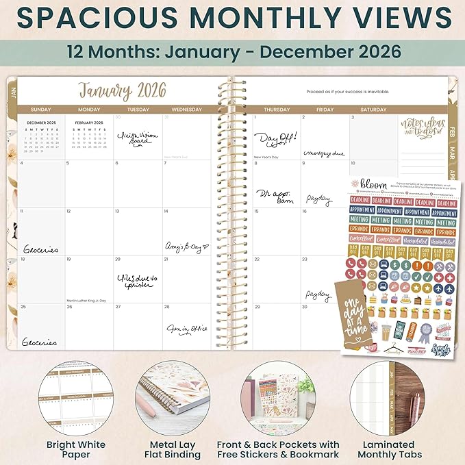 bloom daily planners 2026 Planner (January to December) - 8.5” x 11” Weekly & Monthly Dated Agenda Organizer Book with Stickers & Tabs - Flexible Soft Cover - Butterfly Garden