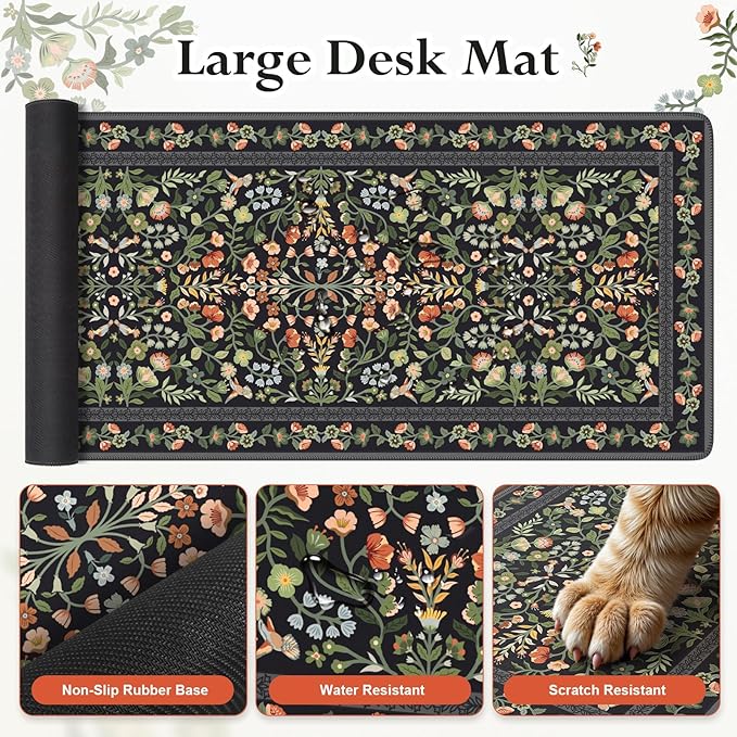 iLeadon Mouse Pad Set, Non Slip Office Desk Mat, Soft Keyboard Wrist Rest and Mouse Pad Set, Non Slip Gaming Desk Mat and Wrist Pad for Keyboard with Coaster for Women Home (Black)