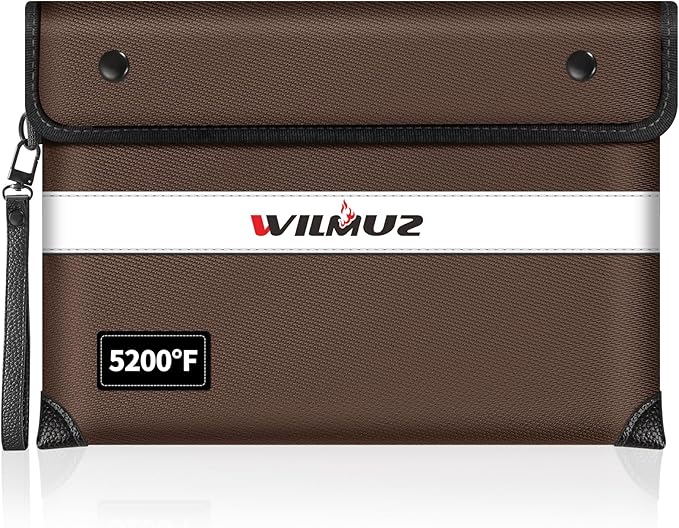 Fireproof Bag for Documents (11 x 7.7 inch)-5200 Heat Insulated, Waterproof Document Pouch with Double-Sided Reflective Strip, Money Bag for Cash (Brown)