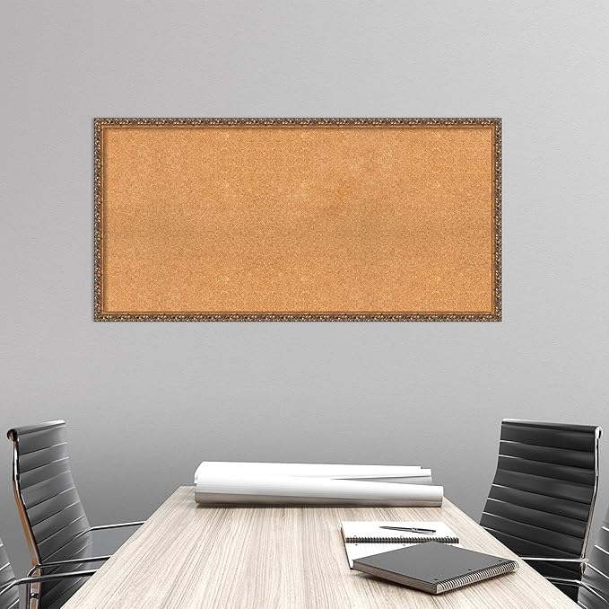 Amanti Art Natural Cork Board for Wall, 24x48 Vision Board with Bronze Frame, Oversize Corkboard Office Decor for Home Organization, Traditional Corkboard Pinboard to Display Items for Home