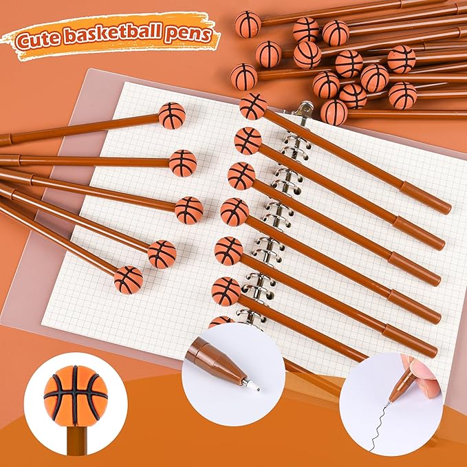 LiYiQ 25 Pcs Basketball Cartoon Cute Fun Pens for Kids Kawaii Soccer Shape Gel Black Ink Pen Cute Basketball Pens for School Office Home Student Kids Present