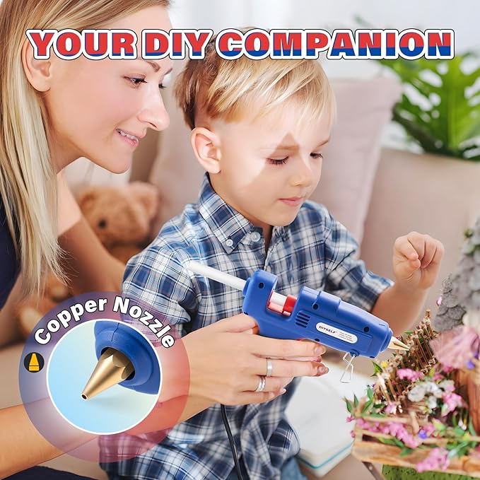 DIYSELF 1 Pack Hot Glue Gun丨Glue Gun Full Size丨Glue Gun and Sticks Set for Arts, Decorations, Repair, and Handmade DIY Projects丨Hot Glue Gun Kit丨20 Extra Glue Sticks丨Craft Glue Guns丨60/100W(Blue）