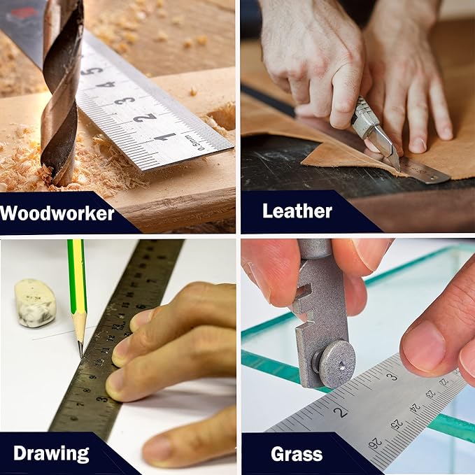 Stainless Steel Metal Ruler:[1 Pieces 12 Inch] Stainless Steel Metal Ruler with Cork Backing Non-Slip Rulers with Inch and Centimeters Drafting Office Tools Prevent Ink Leakage