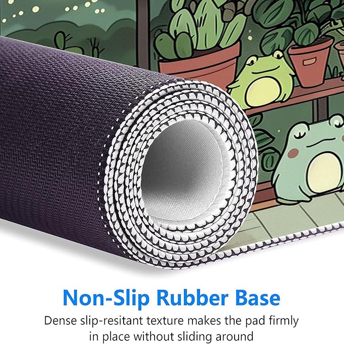 Cute Frog Desk Mat Gaming Mouse Pad Cartoon Kawaii Green Potted Mousepad XL Large Gaming Mouse Pad Laptop Keyboard Mat Desk Pad Office Home Decor for Women Girl 31.5"x11.8"