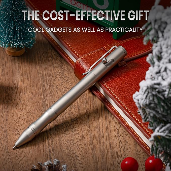 Origin-Joy 1 Pack Stainless Steel Bolt Action Pen Set, Heavy Duty EDC Pocket Gel Tactical Pen With 4 Ballpoint Refills (Sandblasting)