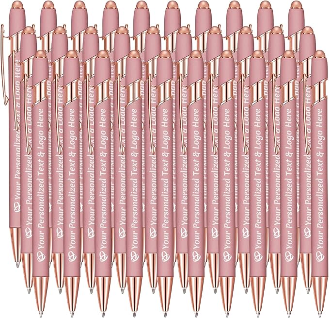 STREADVE Personalized Custom Pens 30 Engraved Writing Pen with Name Logo, Customized Promotional Items Stylus Pen Gifts for Women Realtor Nurse Wedding Business, Rose Gold