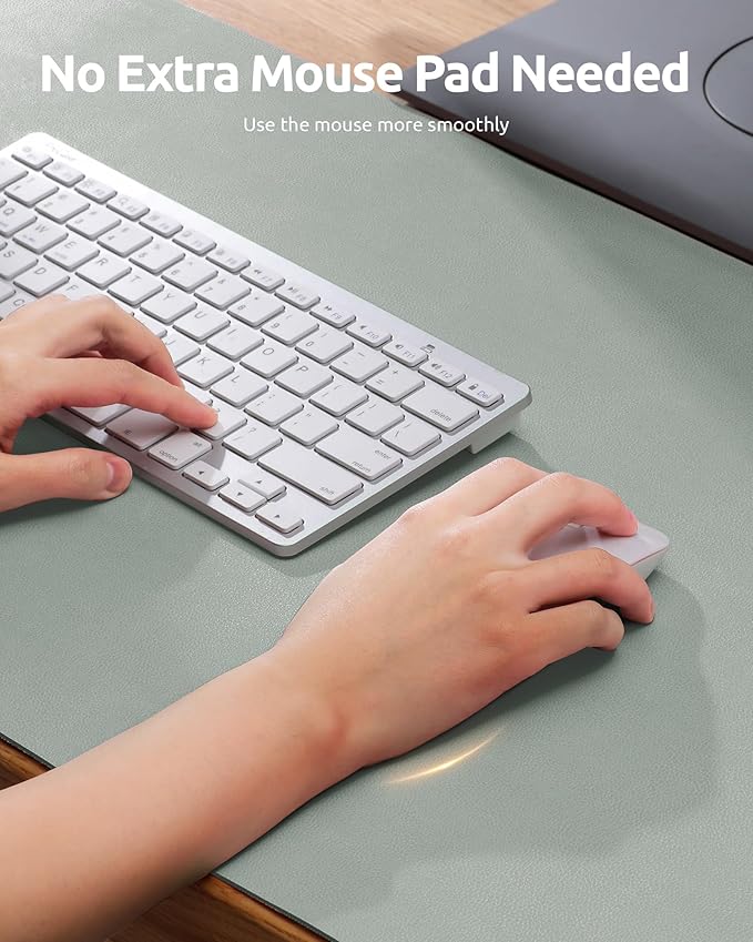 YSAGi Leather Desk Protector, Office Mat, Large Mouse Mat, Non-Slip PU Leather Blotter, Laptop Pad, Waterproof Writing Pad for Office and Home (Grayish Green, 23.6" x 13.8")