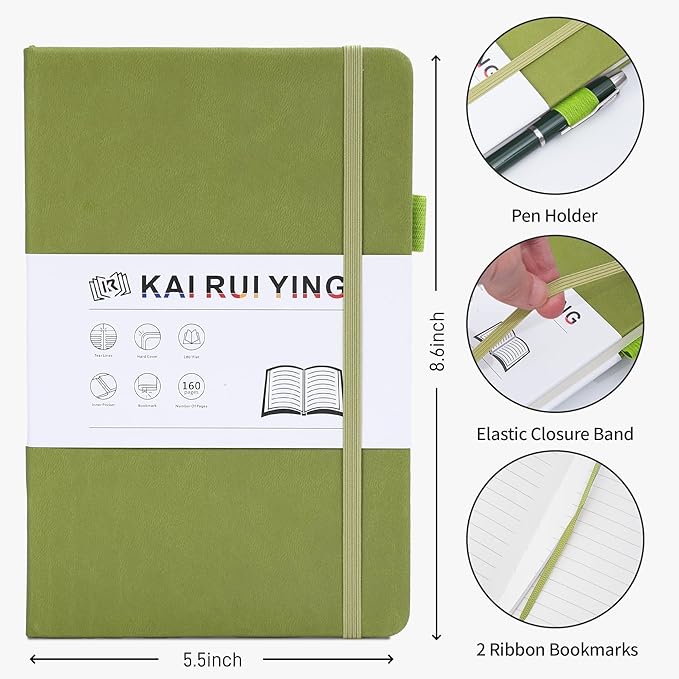 KaiRuiYing 3 Pack Lined Journal Notebooks for Work, 160 Pages, 5.5"x8.6", Hardcover, Colorful A5 Medium College Ruled, Journaling Notebooks for Notes-Taking, Fits for Office School Home