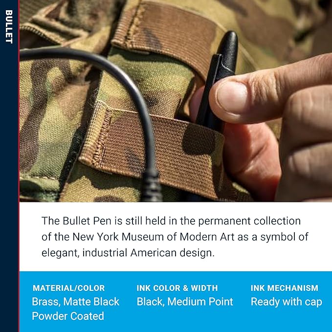 Fisher Space Pen Bullet Pen, Ballpoint, Black Ink, Matte Black, Pocket Clip, Gift Box, Made in the USA